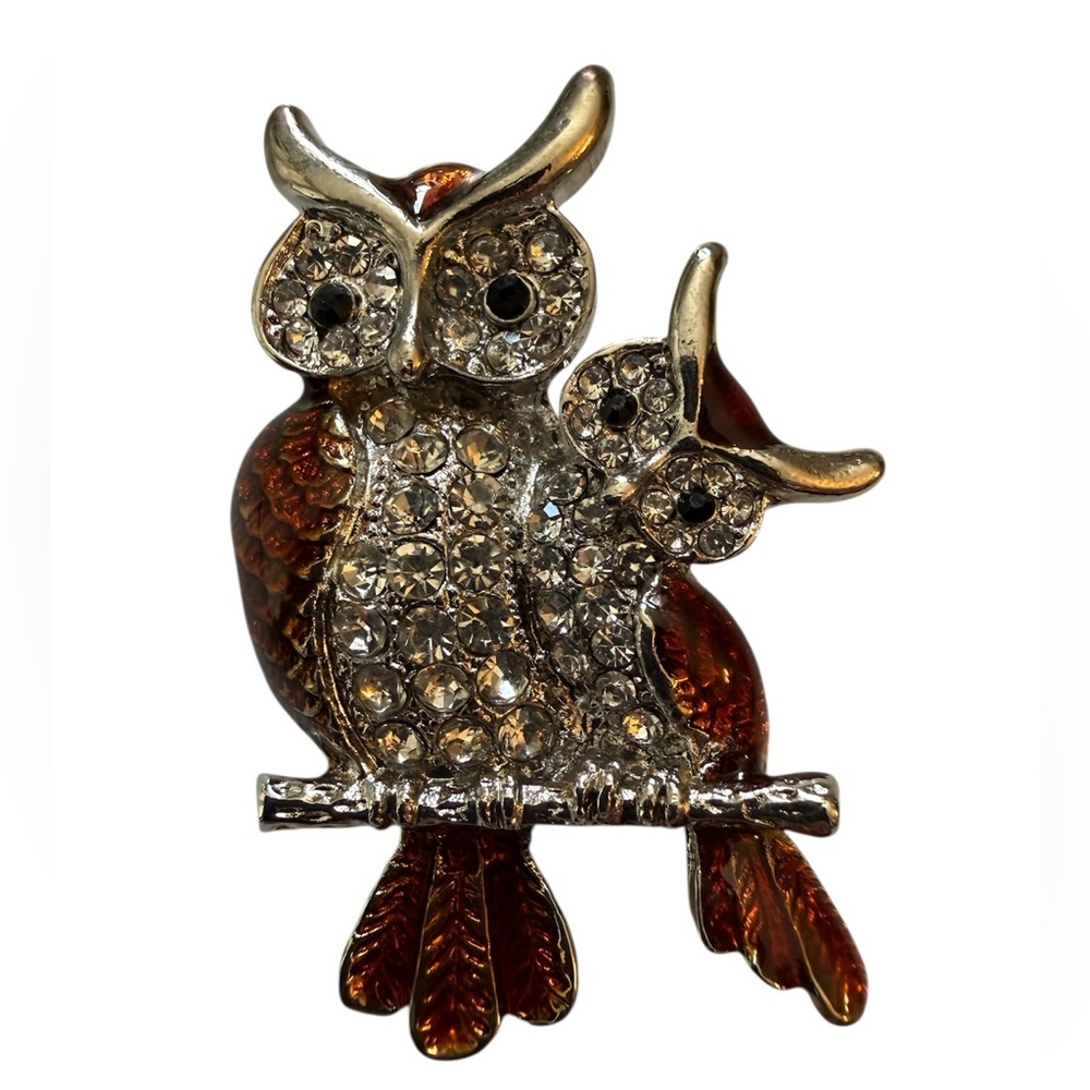 Sparkling Owl Brooch with Crystals